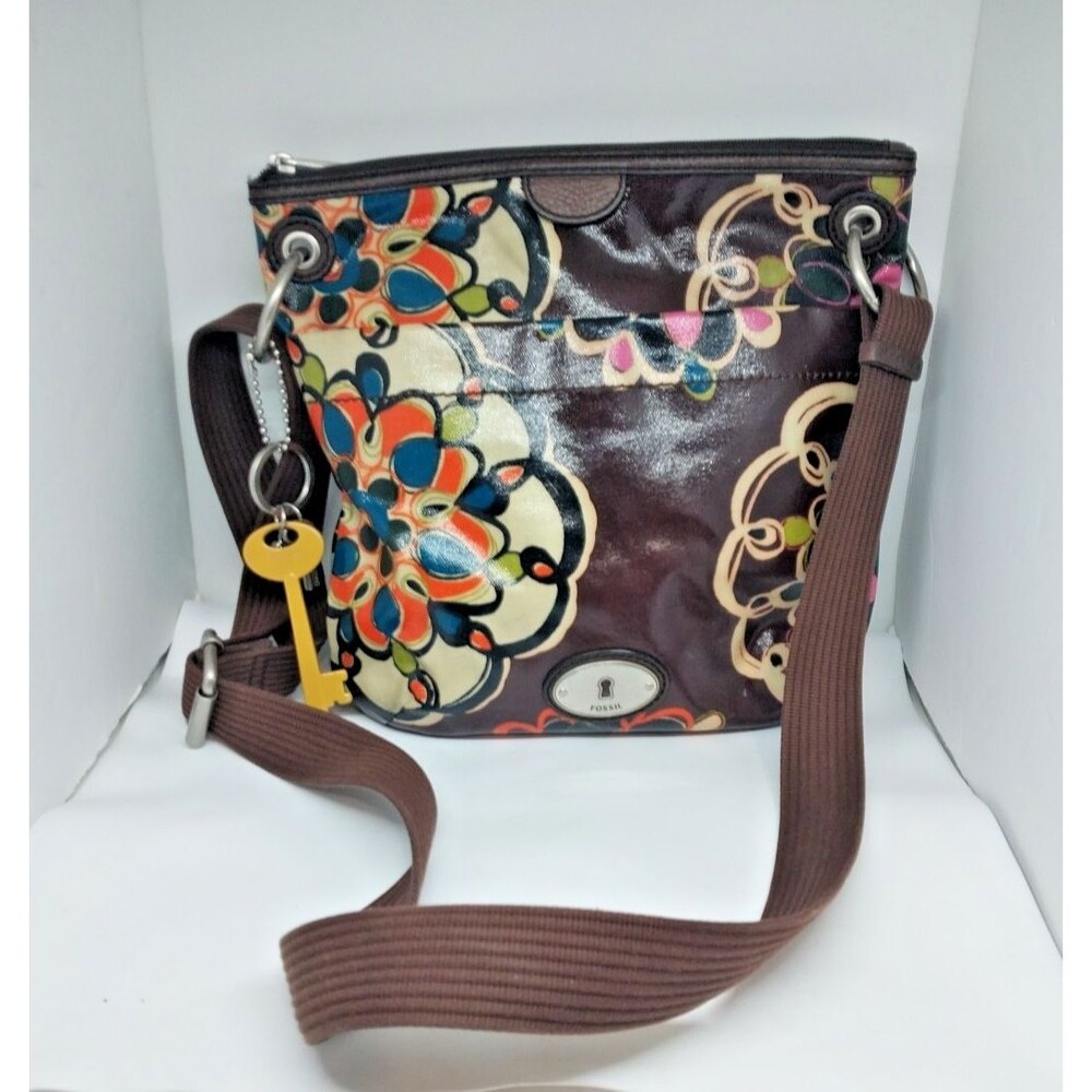 Fossil Key-per Shoulder/Cross Body Purse Adj Strap Coated Canvas 11 x 11.5” - Picture 1 of 11